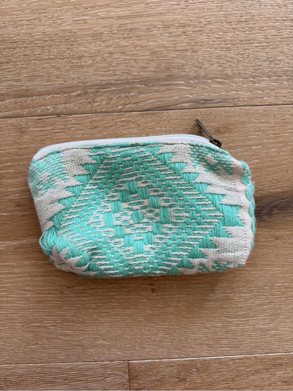 Woven Mint Tribal Pattern Coin Purse - Small Zip Pouch
